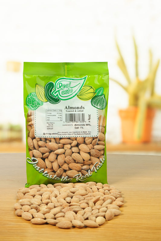 Real Taste Toasted Salted Almonds 200g– Crunchy Roasted Almonds with Sea Salt