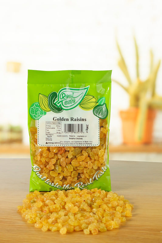 Real Taste Golden Raisins 200g – Plump Sweet Dried Grapes for Snacking