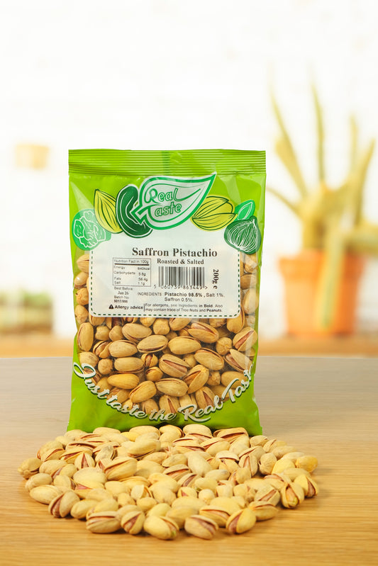Real Taste Roasted Salted Saffron Pistachios – Rich Golden Nuts with Premium Flavor 200g