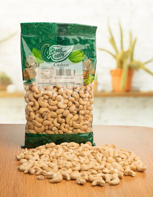 Real Taste Raw Cashew Nuts 500g – Whole Unsalted Cashews for Healthy Plant-Based Diets