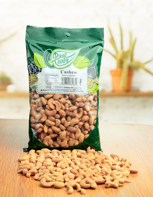 Real Taste Toasted Salted Cashews 500g – Creamy Roasted Cashew Nuts with Salt