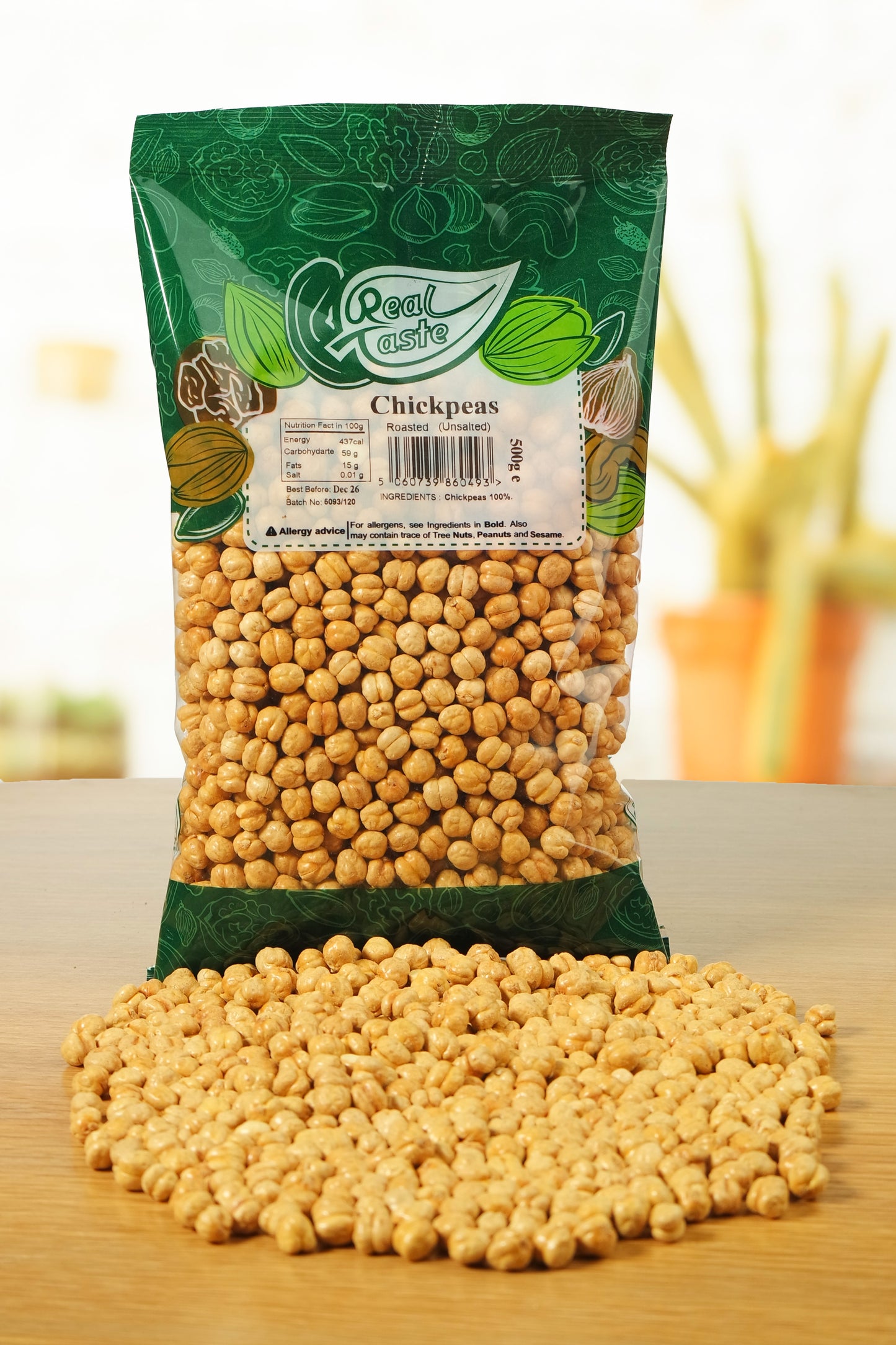 Real Taste Roasted Unsalted Chickpeas 500g – Salt-Free Crunchy Vegan Snack