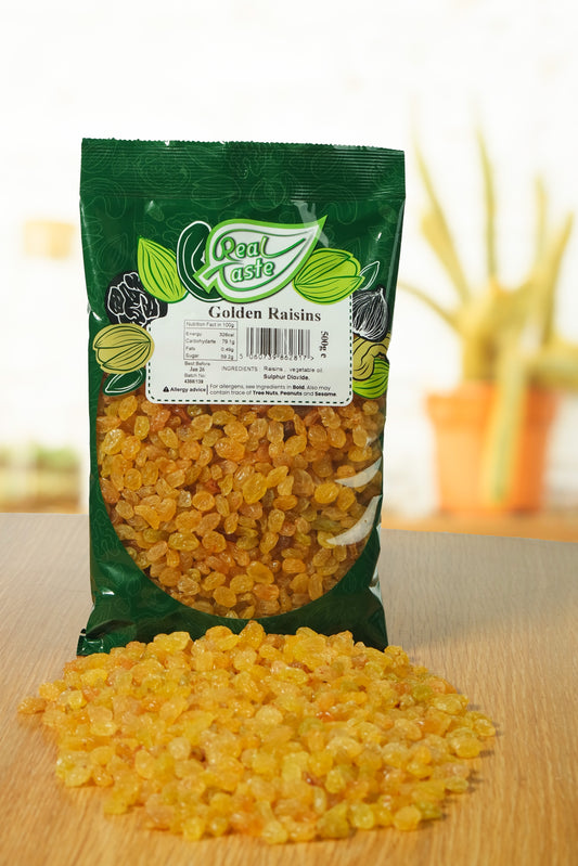 Real Taste Golden Raisins 500g – Plump Sweet Dried Grapes for Snacking
