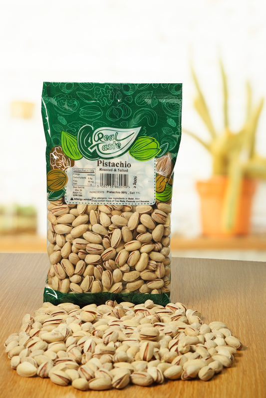 Real Taste Roasted Salted Pistachios 500g – Crunchy, Lightly Salted Healthy Snack