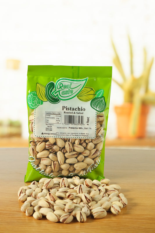 Real Taste Roasted Salted Pistachios 200g – Crunchy, Lightly Salted Healthy Snack